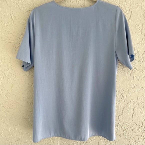 Eileen Fisher blue silk short sleeve v-neck blouse top side slits XS - Picture 5 of 9